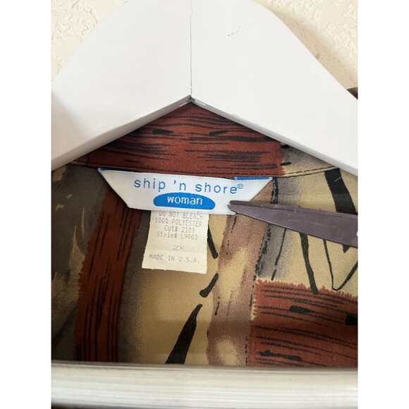 Vintage Ship N Shore Womens Geometric Button-Up Shirt 2X Brown USA Made Casual - Picture 4 of 9